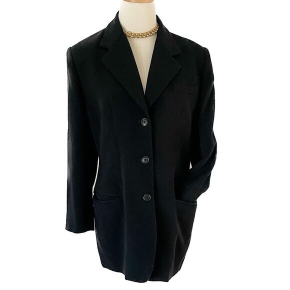 Vintage AKA Eddie Bauer 100% wool ribbed knit blazer jacket black size 10P - Picture 1 of 7